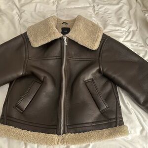 Brown Leather Jacket with Shearling Collar
